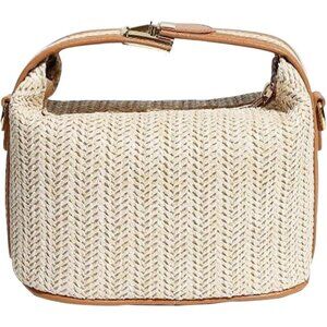 Beige Women's Handmade Woven Straw Clutch Crossbody Bag 7.09x5.9x0.7 Inches